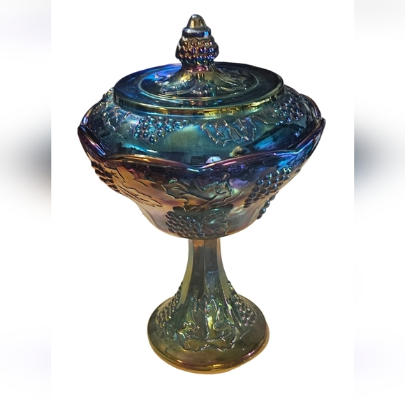 Indiana CoCarnival Glass Compote/Candy Dish Perfect Cond Harvest Grape Iridecent - Picture 3 of 9